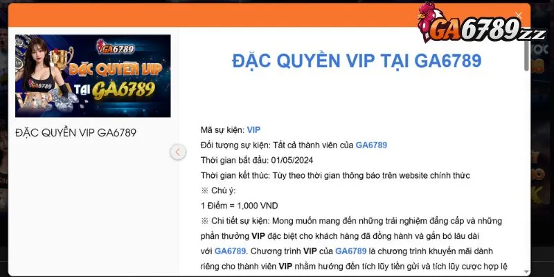 Tham gia đặc quyền VIP Ga6789 để nhận quyền lợi riêng